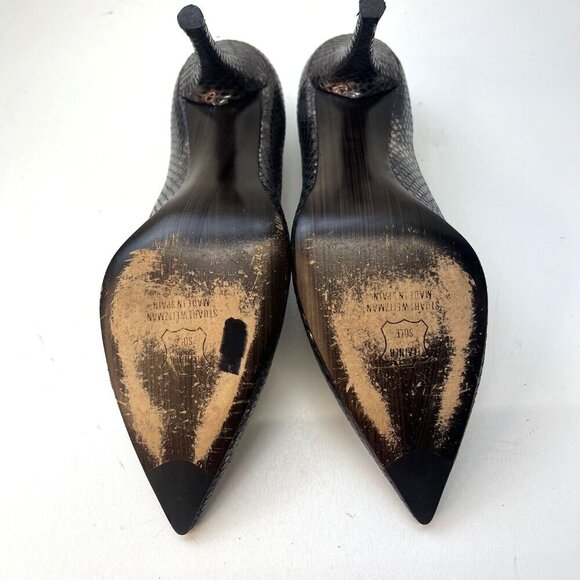 Stuart Weitzman Silver Snake Leather Heels Ladies Size 9,2 M Point Toe High Heel - Picture 4 of 12